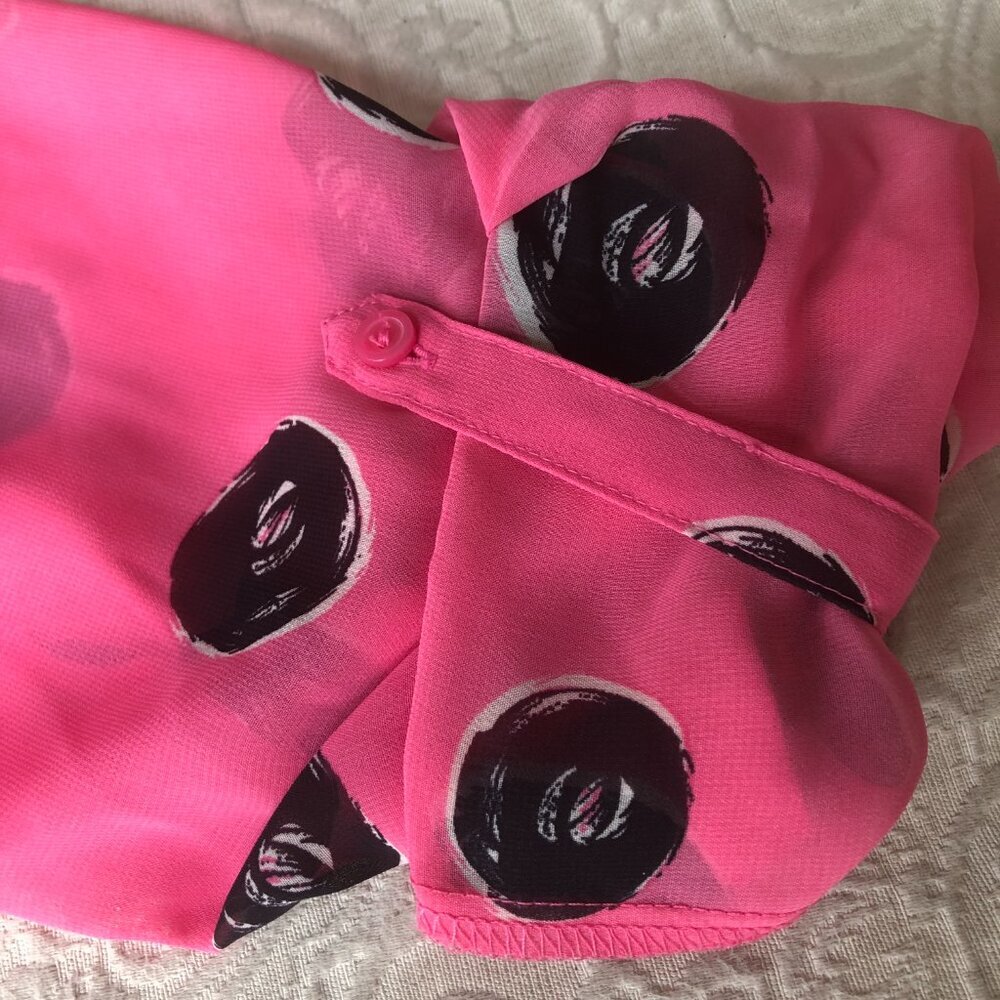 I Heart Ronson Size L long Sleeve Sheer Blouse Black and Pink - Picture 5 of 5